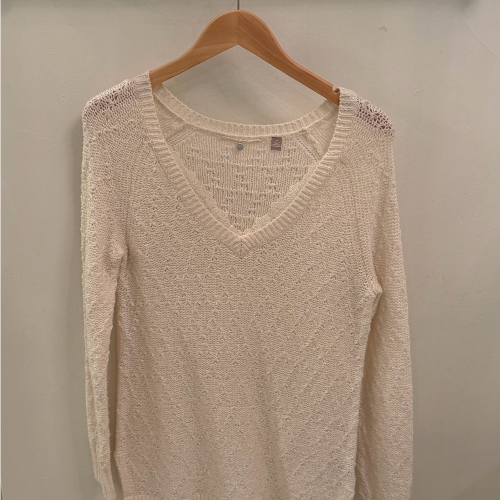 Anthropologie Cream V-Neck Sweater